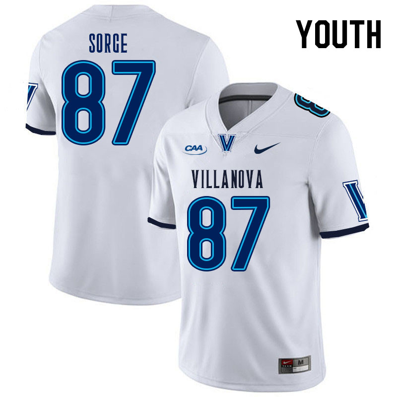 Youth #87 Ryan Sorge Villanova Wildcats College Football Jerseys Stitched Sale-White